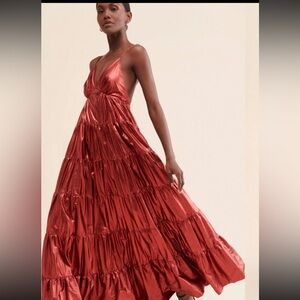 Hutch Anthropologie Metallic Red Tiered Maxi Dress